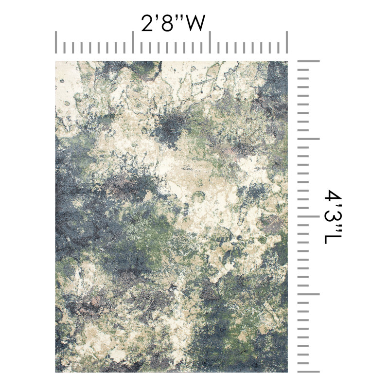 Abstract Blue and Green Synthetic Stain-Resistant Indoor Rug 7'10