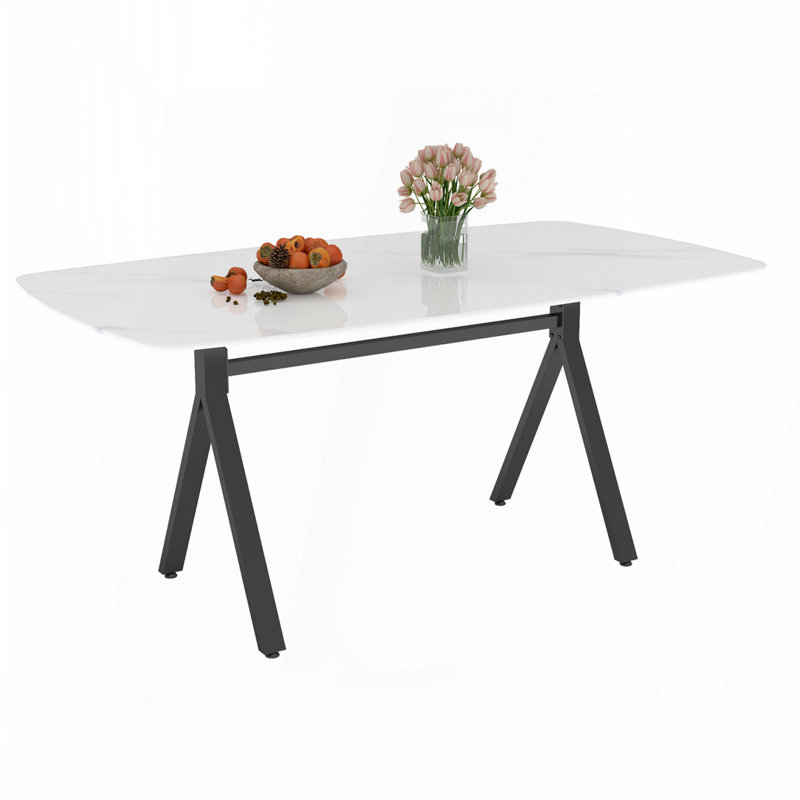 Rectangular Tempered Glass Dining Table with Marble Pattern
