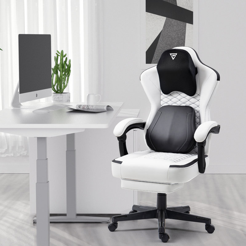 Fauteuil de jeu avec support lombaire chauffant Vigosit, Blanc, Noir