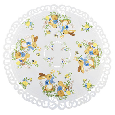Lillimai Easter Bunny on White Table Topper (33" Round)
