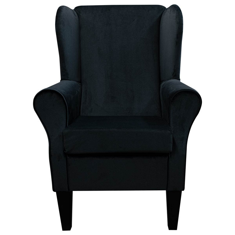 Black Velvet Wingback Armchair, Black