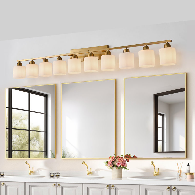 10-Light Modern Bathroom Vanity Light, E26 Socket (Bulbs Not Included), Gold, 10 Lights, 9.4" H x 65" W x 6.7" D