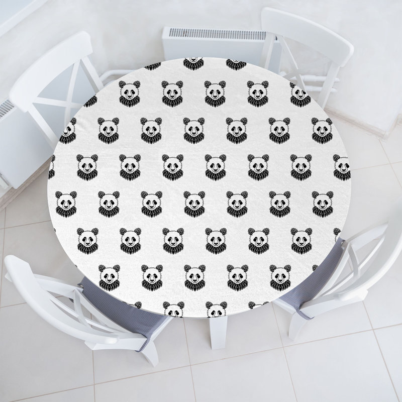 Union Rustic Tattoo Fitted Round Tablecloth Diameter Black White, 51.97" Round