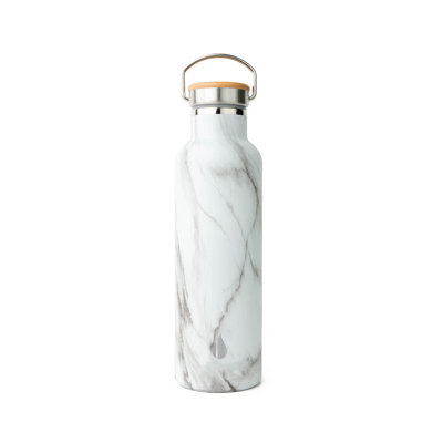 Elemental 25 Oz Classic Double Wall Vacuum Insulated Tumbler, Water Bottle With Bamboo Lid - White Marble