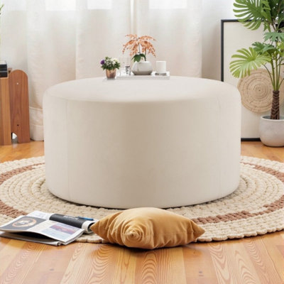Pouf rond Lagom de 76 cm en velours, repose-pieds moelleux avec coussin en mousse