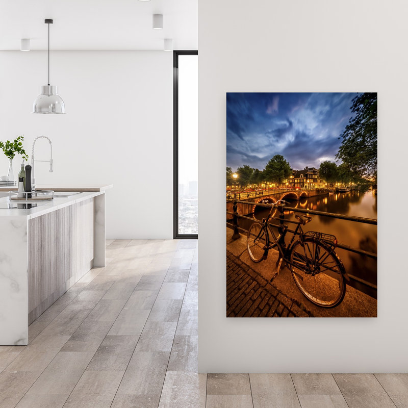 «Amsterdam Night Vélo Peaceful Romantic Serene Architecture City», reproduction d'art murale, 48" H x 32" W