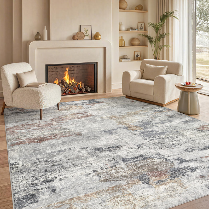  Tapis bohème neutre lavable Dagmar, Rectangulaire 8 pi x 10 pi, Grey;Red;Beige