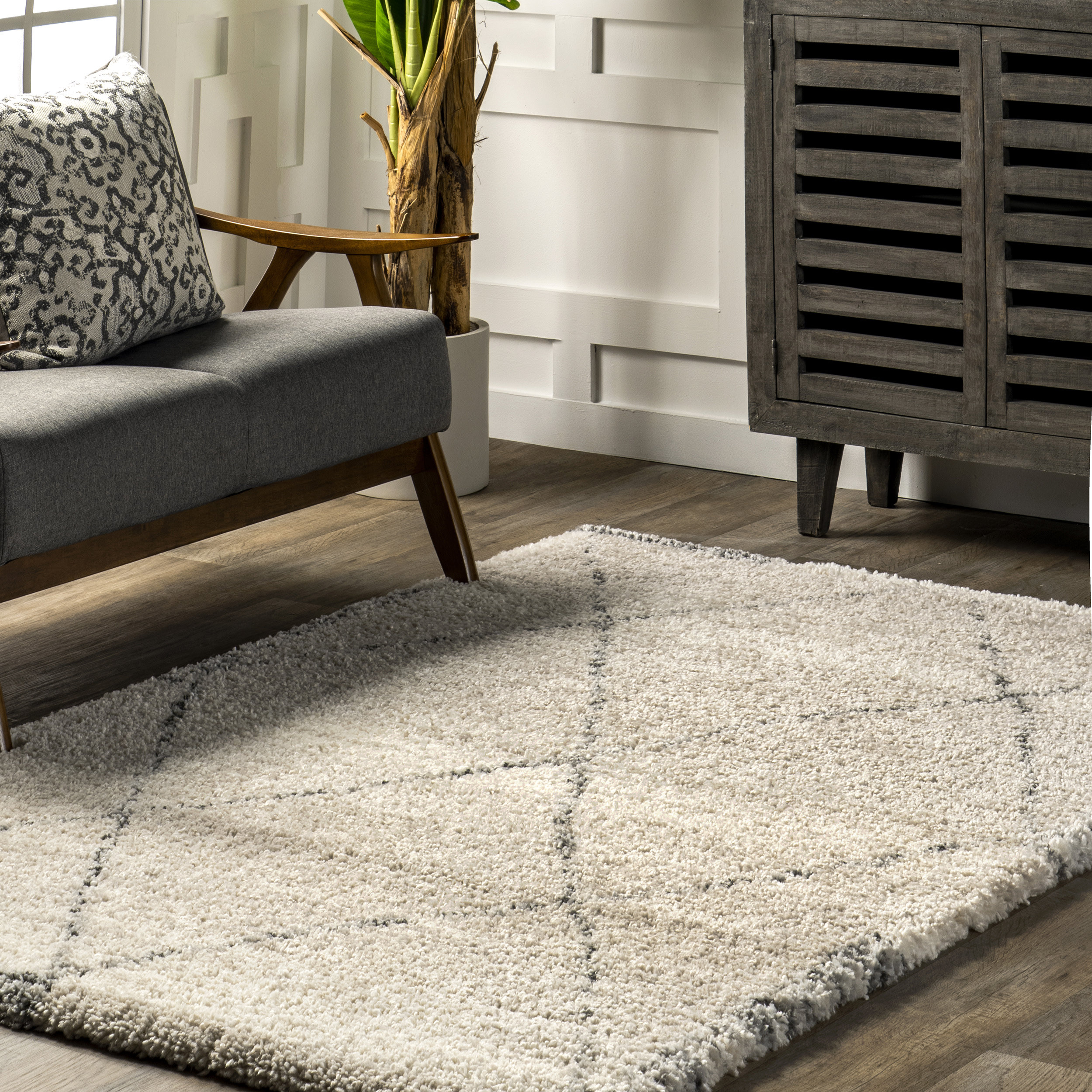 Foundry Select Delphine Faded Lattice Shag Area Rug & Reviews | Wayfair