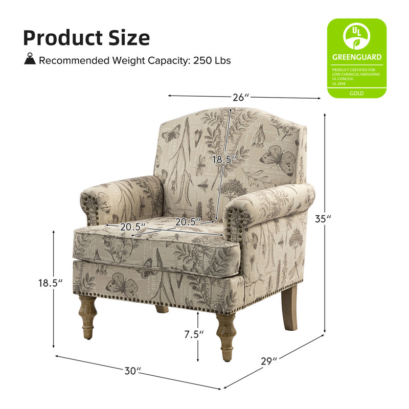 Fauteuil rembourré 30 po Mooresville, Polyester gris