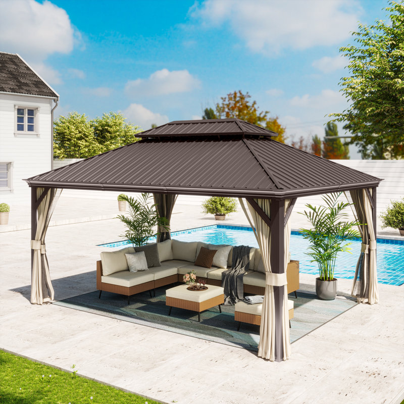 Metal Patio Gazebo, 124"H x 144"W x 192"D
