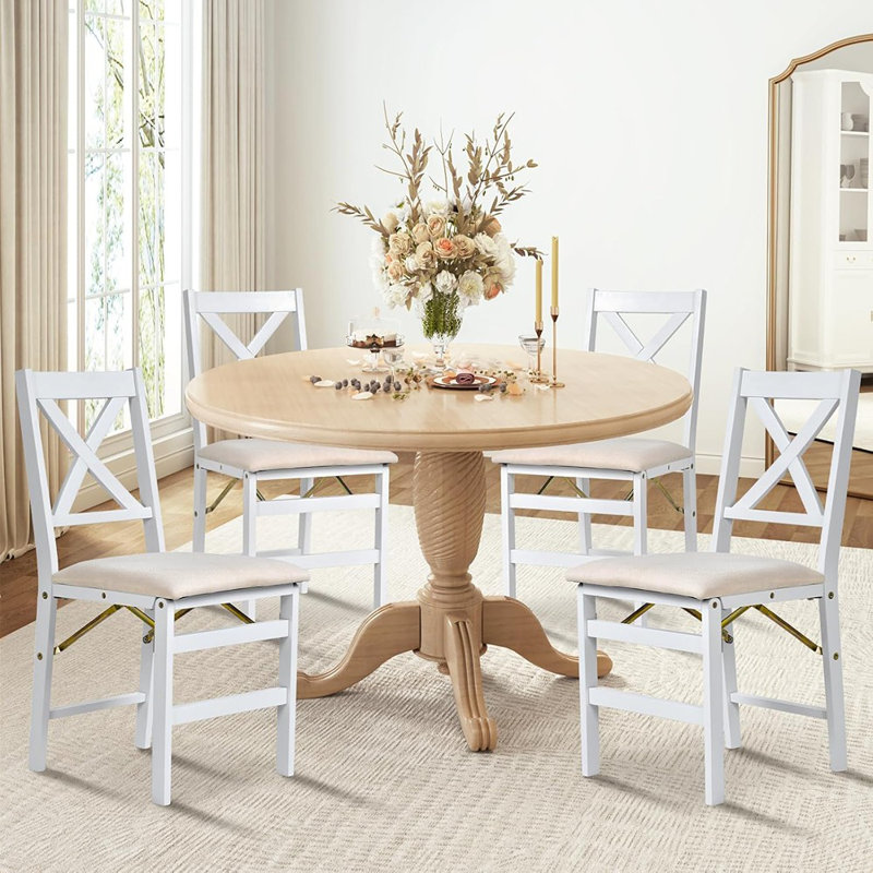 Ensemble de 4 chaises de salle à manger pliantes en bois blanc pour petits espaces, pré-assemblées, meubles de cuisine et de salle à manger