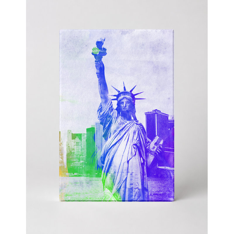 Statue de la liberté, arc-en-ciel, art mural, 11" W x 14" H