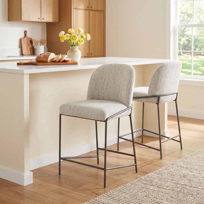 Laina Upholstered Counter Stool with Metal Frame, Polyester Blend Cream, Counter Stool (25" Seat Height)