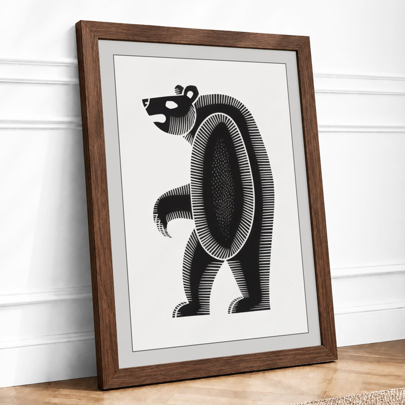 Geometric Bear Abstract - Framed Print, Walnut, A3 - 42.0 x 29.7 cm