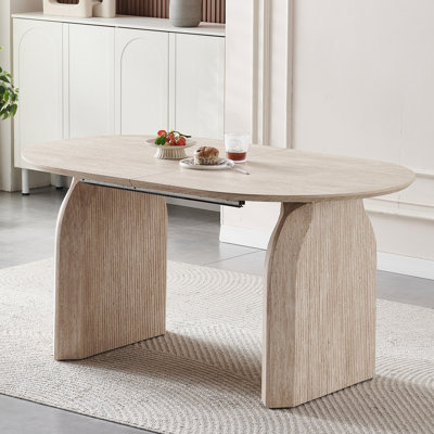 Table de salle à manger extensible en bois, table de cuisine ovale moderne avec un design à deux piliers élégant, parfait pour la salle à manger et le rassemblement, multifonctionnel et peu encombrant, salon et salle à manger.