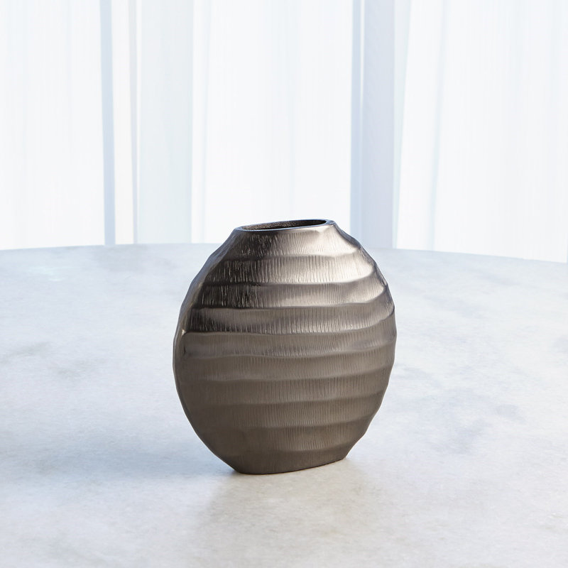 Aluminum Table Vase, 7.25" H x 7.75" W x 2.5" D, Black Nickel
