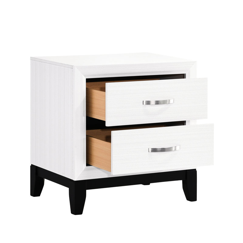 Mobilier de chambre à coucher: Table de chevet moderne avec 2 tiroirs blancs