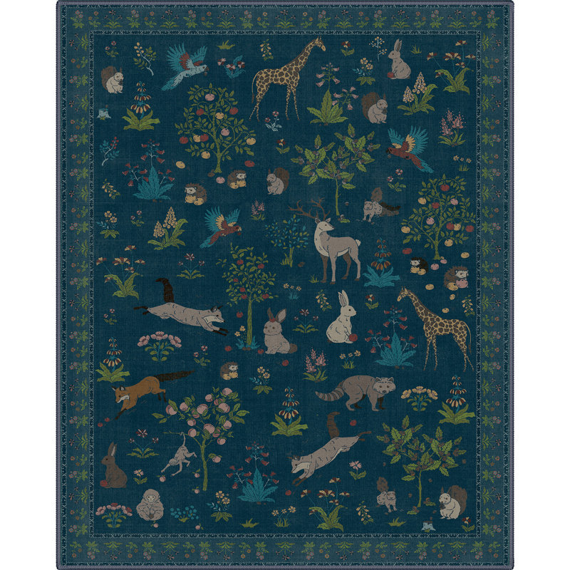 Tapis d'intérieur lavable à la machine Alcoa, Bleu, Rectangle 84 po x 60 po