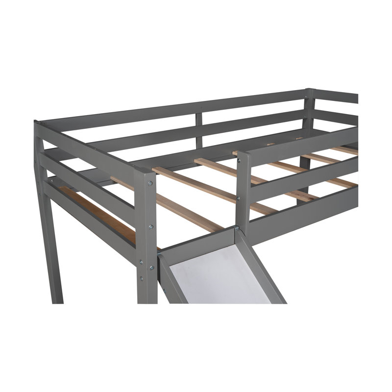Allain Twin Solid Wood Loft Bed with Slide by Harper&Bright Designs, Grey
