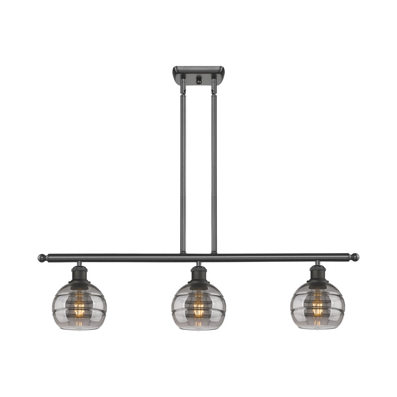 Luminaire suspendu pour îlot de cuisine à 3 lumières Chartoff, Transparent, Bronze huilé