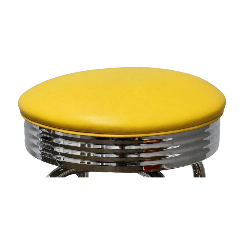 Retro Home Single Ring Chrome Pan Swivel Bar & Counter Stool, Yellow, Bar Stool (30" Seat Height)