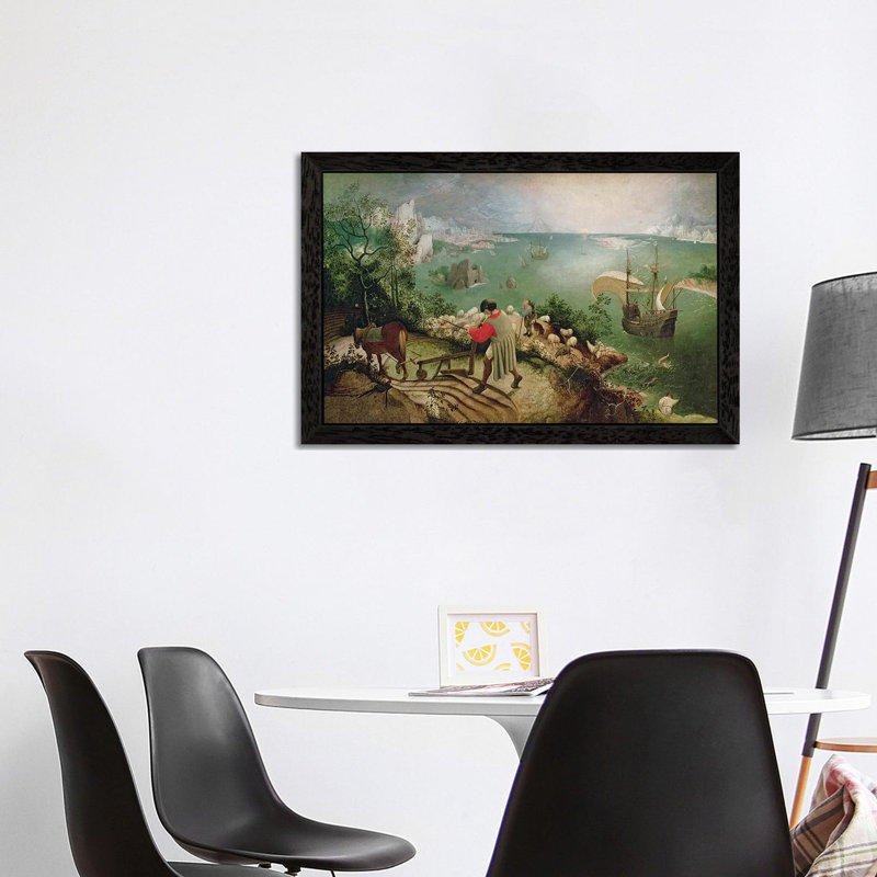Landscape With The Fall Of Icarus, C.1555 by Pieter Bruegel - Painting on Canvas, 101.6 cm H x 66.04 cm W, Black Framed