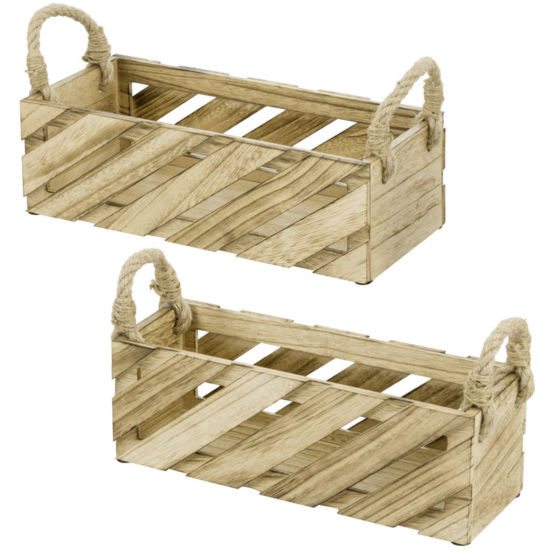 2 Piece Light Paulownia Wood Basket Set