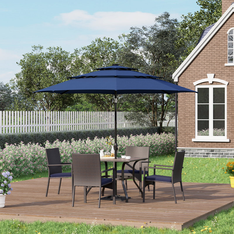 Ensemble de salle à manger pour 4 personnes 37 "avec coussins et parasol Leonard Square