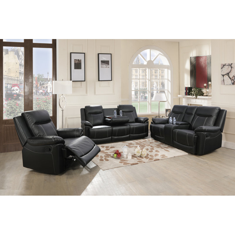 Ensemble de salon inclinable 3 pièces Rone, Similicuir noir