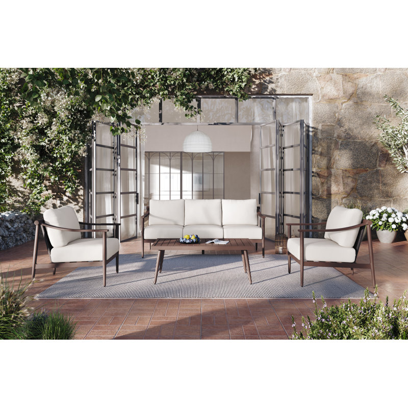 Ensemble de conversation d'extérieur en oléfine 4 pièces Lorence, Beige