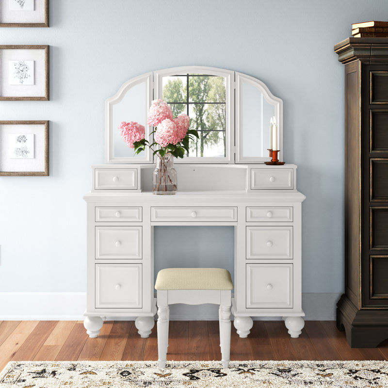 Jenkinson Vanity with Mirror and Seat, White
