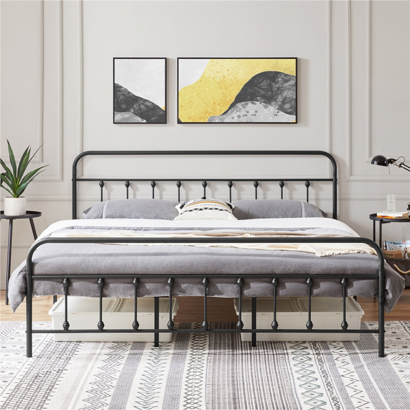 Black Metal California King Bed Frame with High Headboard