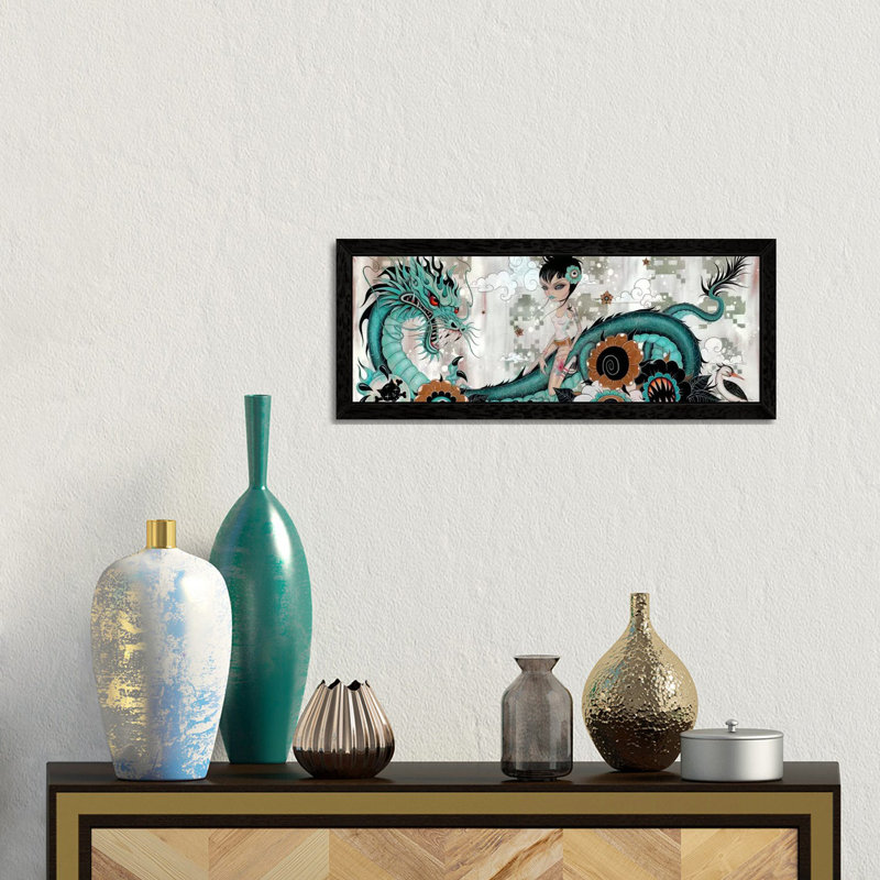Liberty & Blaze by Caia Koopman - Panoramic Painting on Canvas, 152.4 cm H x 50.8 cm W, Black Floater Framed