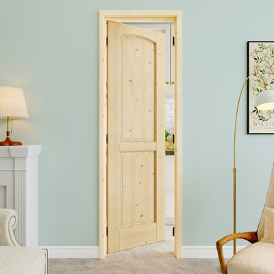24" x 80" 2-Panel Pine Wood Interior Prehung Door with Black Hinges, Natural Pine Wood, Paintable & Waterproof, Suit for Laundry, Closet Doors, Room Doors, Left Hand