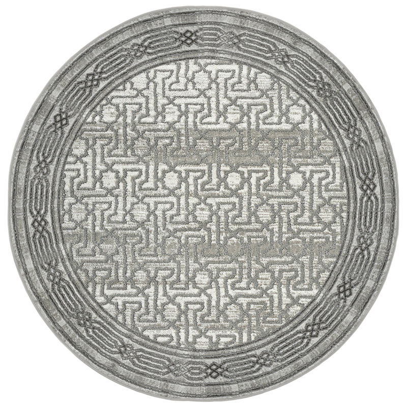 Davide Transitional Bordered Gray Area Rug, Round 5'3"