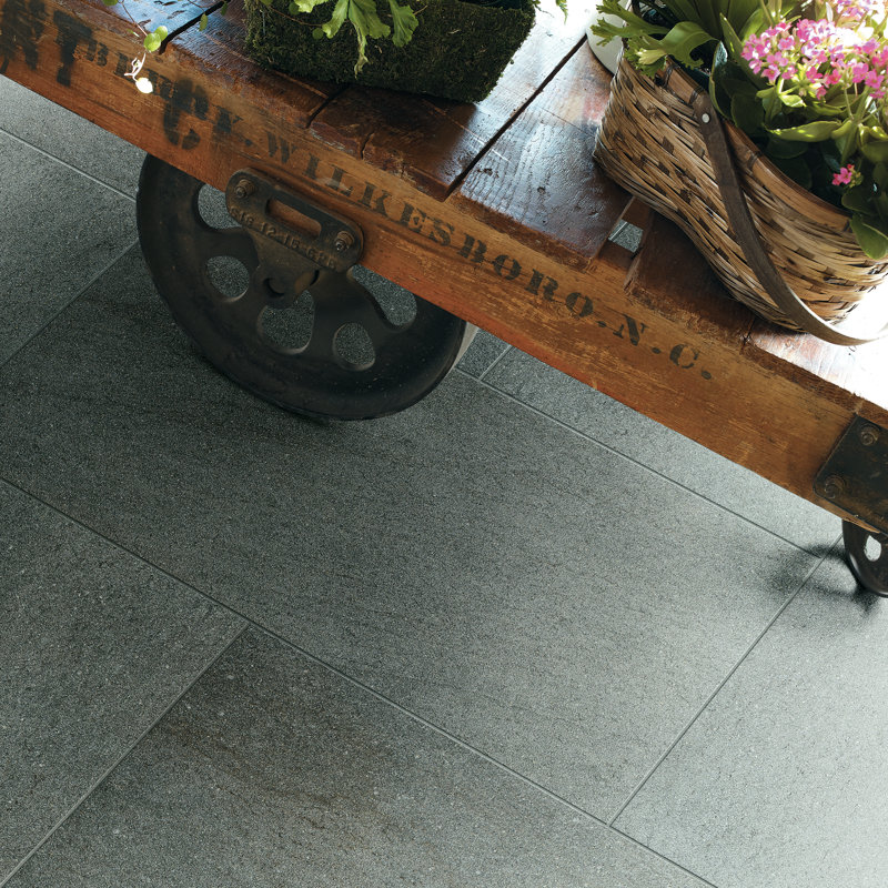 Storm 12'' W x 24'' L Porcelain Stone Look Singular Tile, Steel
