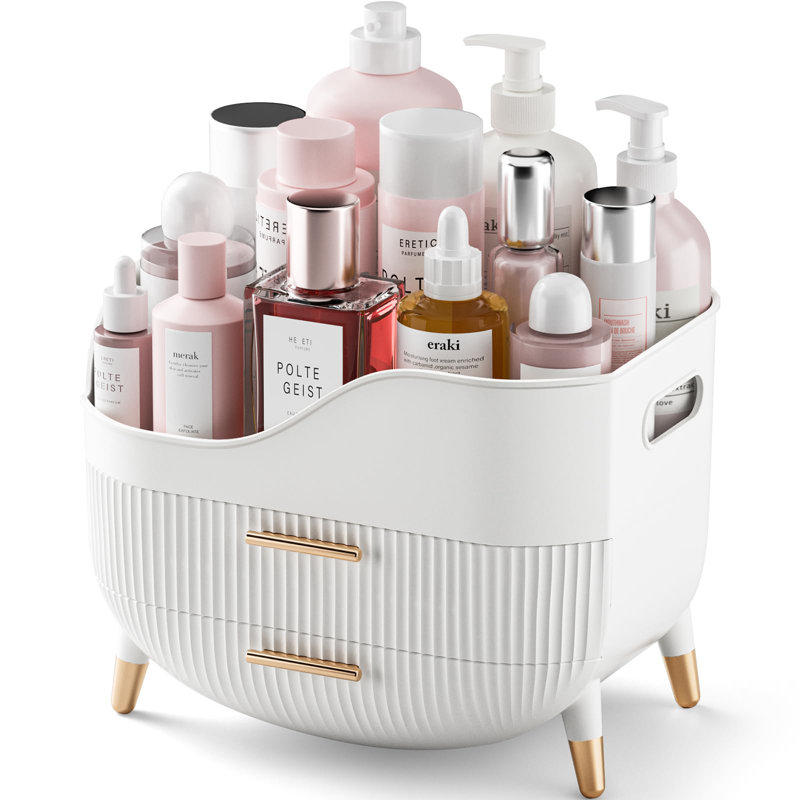Organisateur de maquillage avec tiroirs, boîte de rangement pour les soins de la peau avec poignée, 1 unité, (blanc)