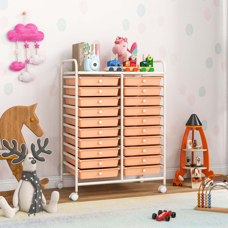 20 Drawers Rolling Storage Cart Art Craft Organizer On Wheels Multipurpose, Orange