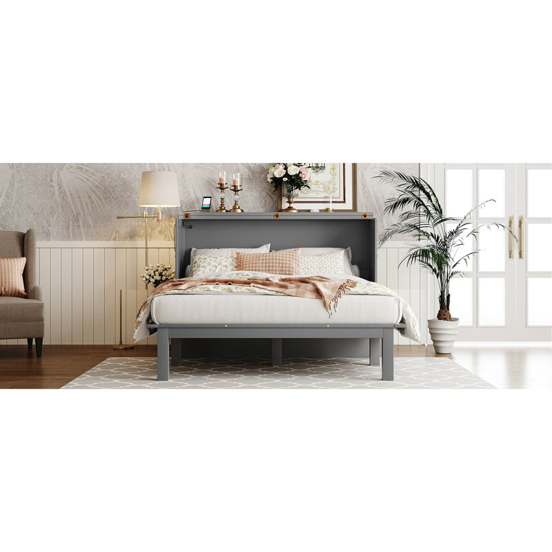 avec grand lit, chambre à coucher et tablettes amovibles - comptoir de bureau amovible à structure durable, Grand lit, Gris