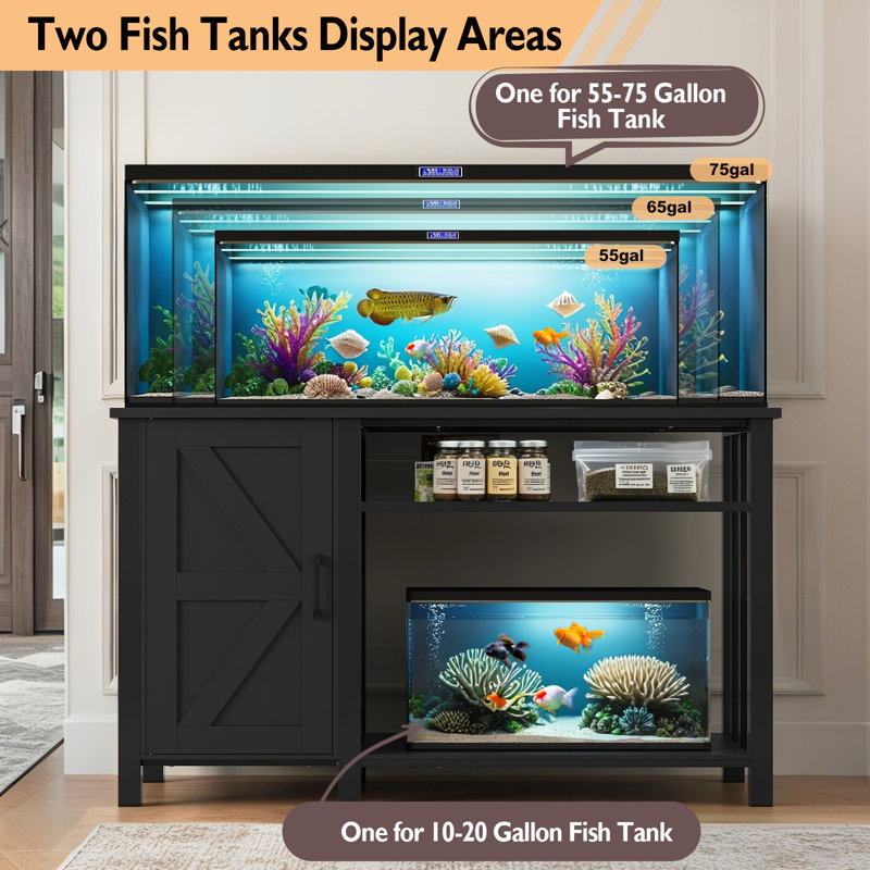 Support d'aquarium rectangulaire robuste 55 à 75 gallons avec prises de courant, Noir