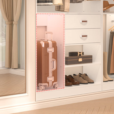 71'' - 110'' W Closet System with Wooden Drawers and Hanging Rods