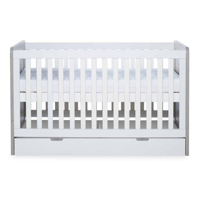 Pembrey Cot Bed and Under Drawer, Ash Grey/White