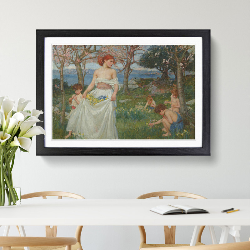 A Song of Springtime by John William Waterhouse - Picture Frame Painting, 27cm H x 36cm W x 2cm D, Black Framed