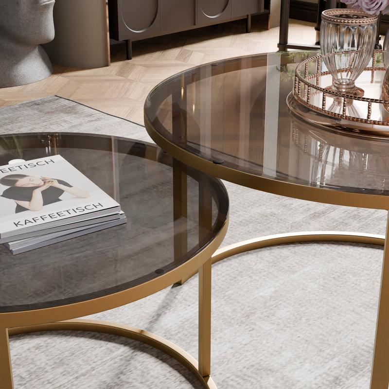 Coffee Table with Storage, 48cm. H x 80cm. L x 80cm. W, Smoked Glass, Gold