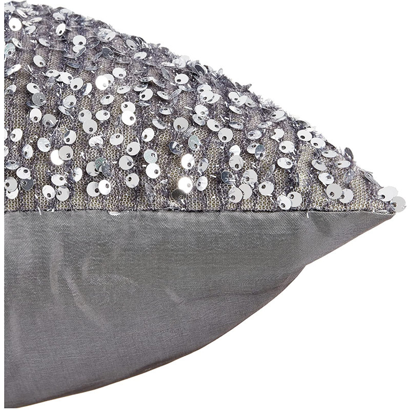 Twinkle Sparkling Sequins Pattern Sequined Throw Pillow, Silver, Polyester/Polyfill