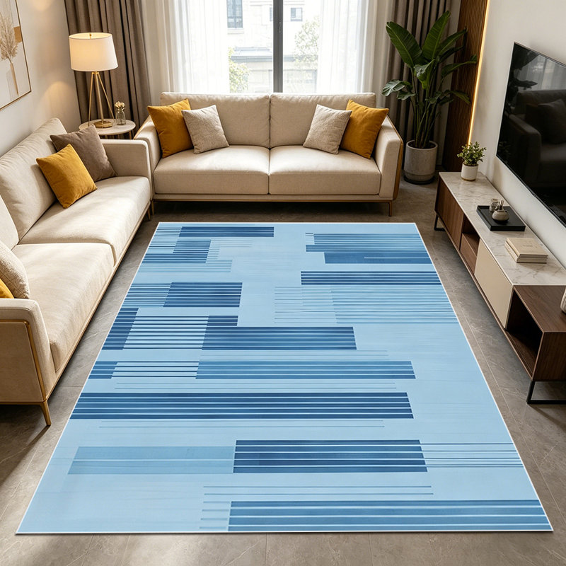 1PC Blue Gradient Vertical Striped Geometric Modern area rugs for Living Room, Soft, All seasons, Easy-maintain, Washable Indoor mat, Farmhouse suitable for dining table, bedroom, home office...