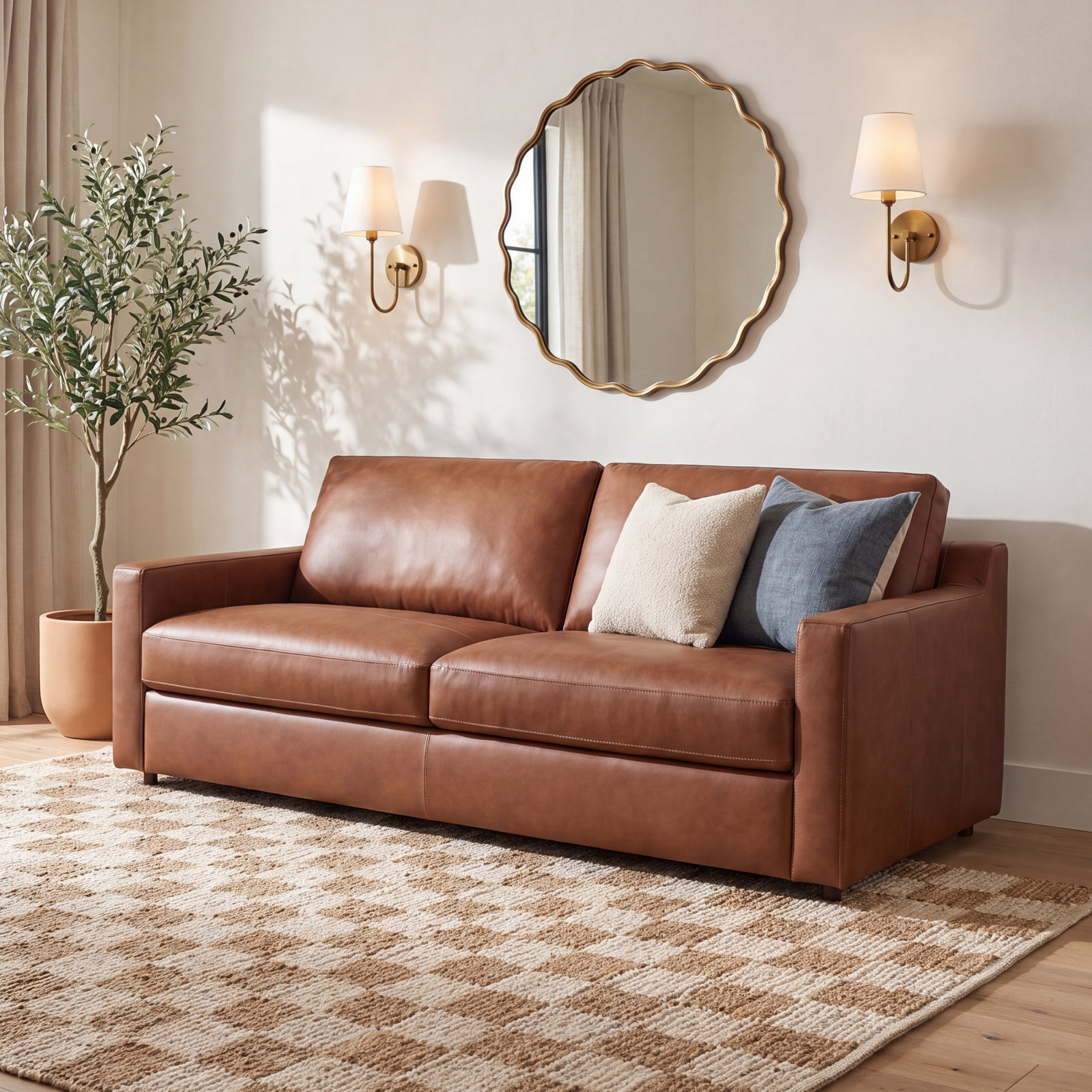  84'' Genuine Leather Sofa, Vintage Brown Top Grain Genuine Leather