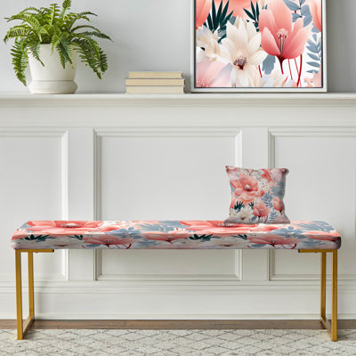 Banc floral rembourré or