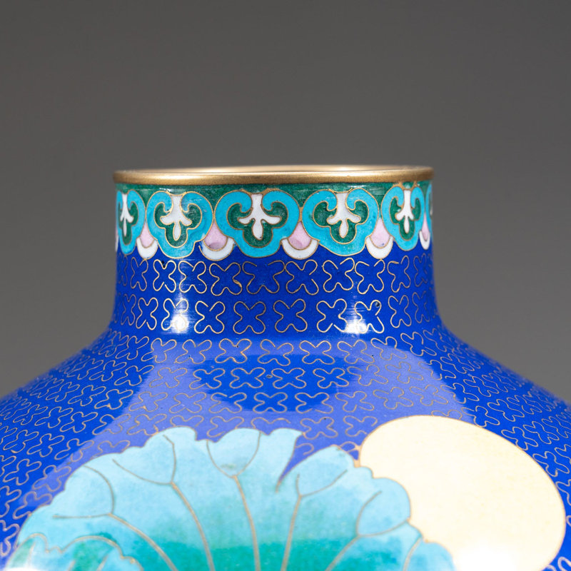 Genuine Cloisonne Vase with Custom Wooden Stand
