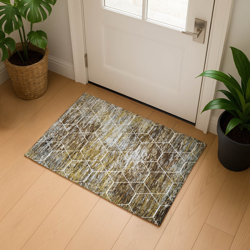Tapis géométrique de qualité supérieure lavable à la machine AMF1724, Rectangle 1 pi 8 po x 2 pi 6 po